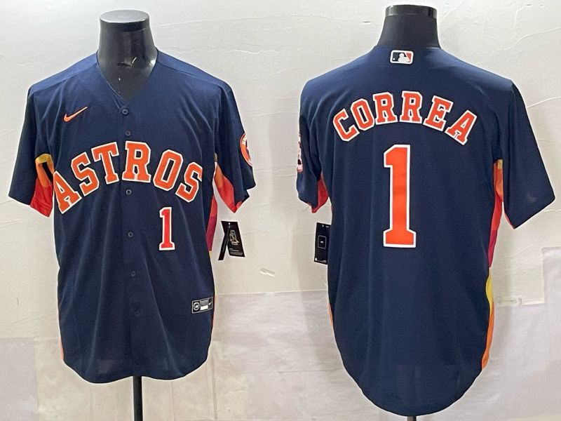 Men 2025 Houston Astros #1 Correa Blue Nike MLB Jersey 8202->houston astros->MLB Jersey